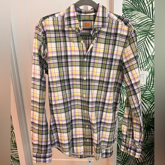 BOSS ORANGE Mens Madras Plaid Short Sleeve Button Down Shirt Medium - Picture 2 of 10